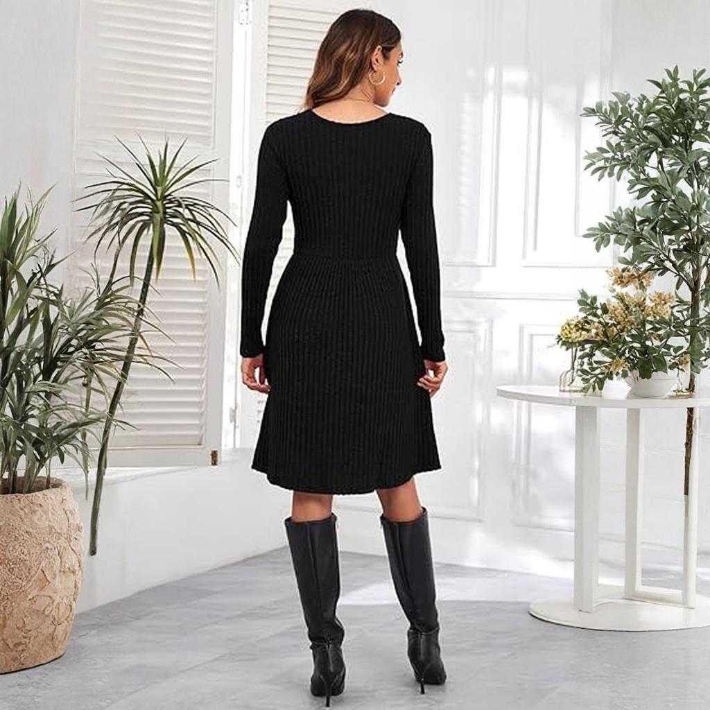 Женское повседневное платье с длинным рукавом свободного кроя однотонное