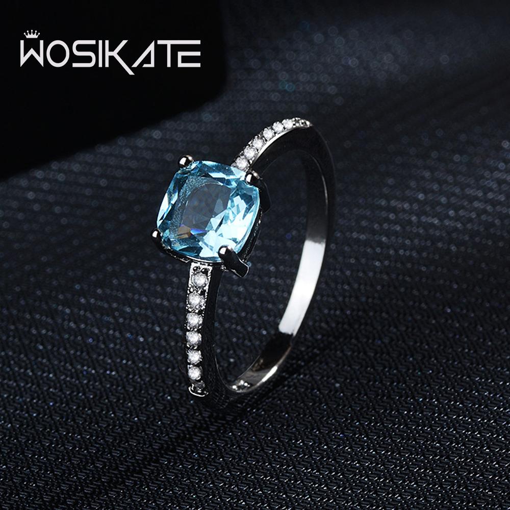 WOSIKATE Роскошное Синее Квадратное Топазовое Обручальное Кольцо Для Женщин МедьМодные Ювелирные Изделия Аксессуары для Пальцев