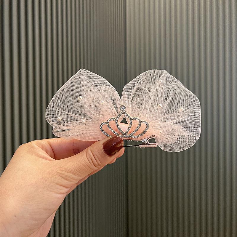 Летний бант-корона заколка для волос для детей – Милая принцесса сетка жемчуг заколка