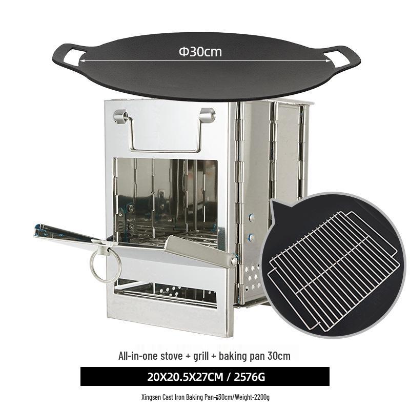 Уличная складная печь из нержавеющей стали для дров и древесного угля со встроенным устройством для розжига огня для кемпинга, барбекю и обогрева