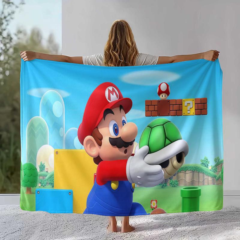 Retro M-Mario Bros Game Cartoon Flannel Blanket,Ultra Soft Warm Plush Throw for Home Bedroom Bed Sofa Cover Camping Picnic gift