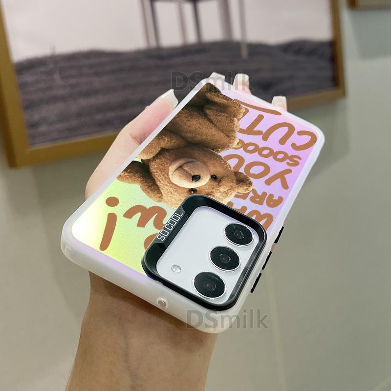 Чехол для мобильного телефона Samsung S24Plus с красочным лазерным дизайном — совместим с S23/S22/S21 — с рисунком белого цвета Aurora и милым мишкой TD.