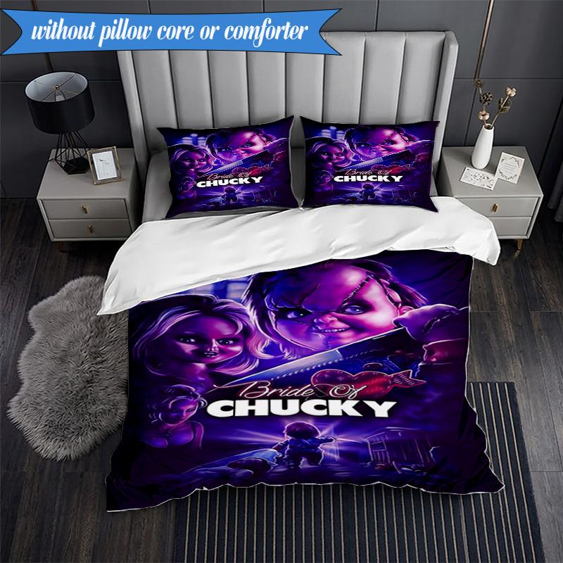 Chucky's Halloween Horror 3pcs K-pop music group Bedding set,Ideal for Bedroom, Dormitory,Including Duvet Cover And 2pcs Pillowcases,Fan gifts