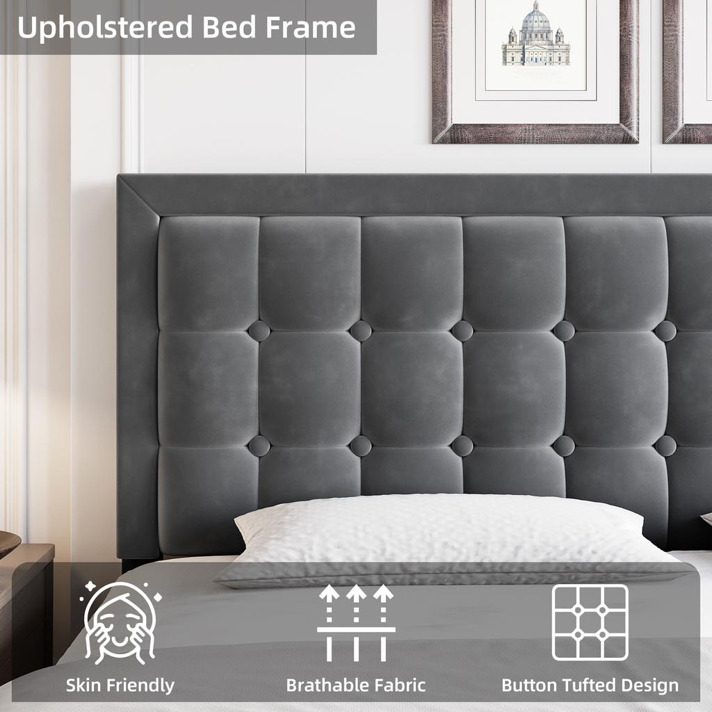 Современная мягкая кровать-платформа с пуговицами, бархатным изголовьем, деревянными планками, не требующими пружинного блока для спальни