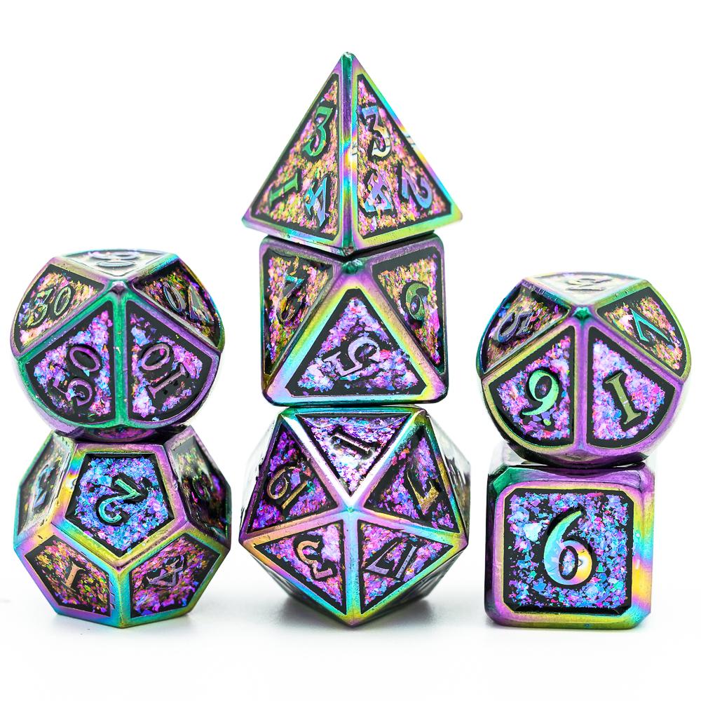 Cusdie Металлические блестящие кубики DND 7 шт. Каркасные сплошные кубики D&D D4-D20 Набор многогранных кубиков для ролевой игры Pathfinder TRPG