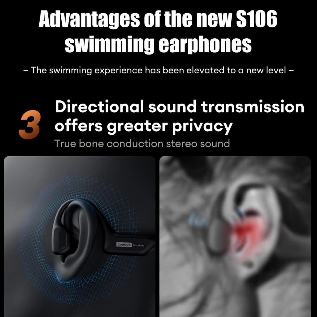 Оригинальные наушники Lenovo S106 с костной проводимостью, Bluetooth 6.0, водонепроницаемые IPX8, MP3-плеер на 32 ГБ, HIFI-наушники с микрофоном для плавания
