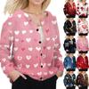 Women's Fashion Valentine's Day Printed Long Sleeve Cardigan Button Jacket
