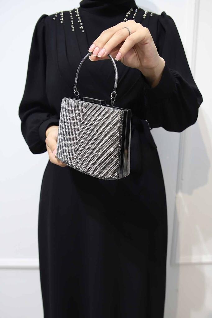 Women's Stylish and Useful Evening Dress Bag Women's Platinum Triangle Stone Evening Dress Evening Bag