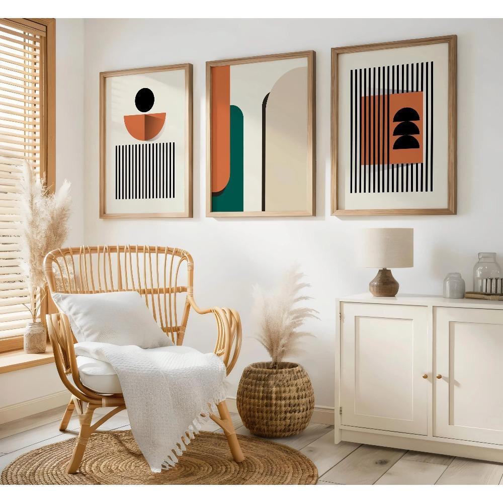 Minimalist Geometric Abstract Canvas Wall Art Poster Set 3 of – Mid-Century Modern Color Block Printing for Stylish Home Decor