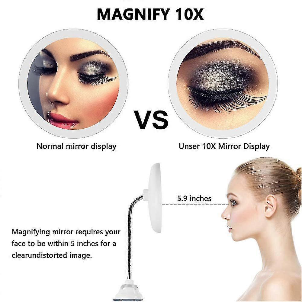 Flexible Gooseneck 10 X Magnifying Led Lighted Mirror Illuminated