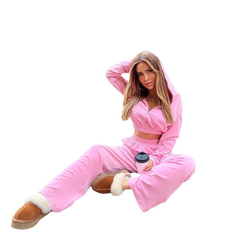 2026 Women's Tracksuit Set Long Sleeve Zip Up Hooded Sweatshirt with Elastic Waist Pants 2 Piece Outfit
