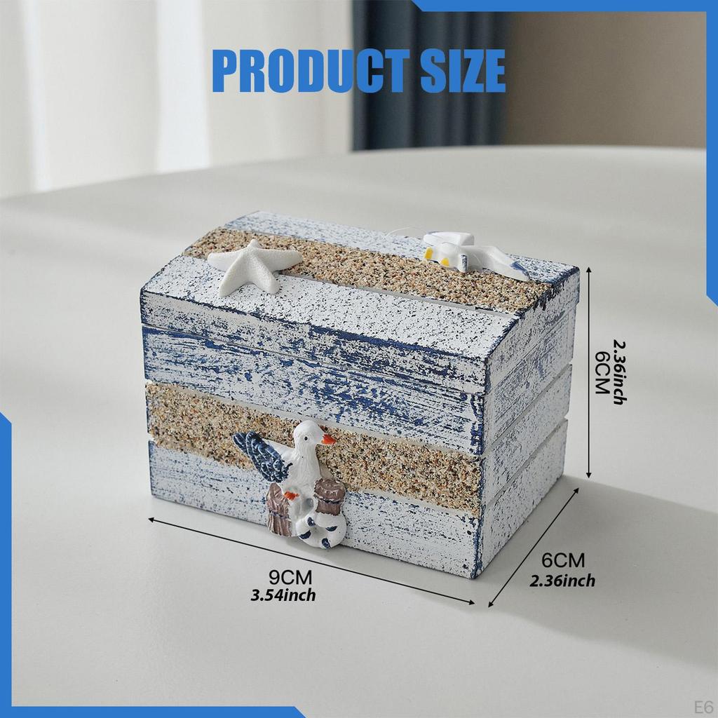 Small Jewelry Trinket Box Decorative Wooden Ornament Rustic Nautical Keepsake Storage for Beach