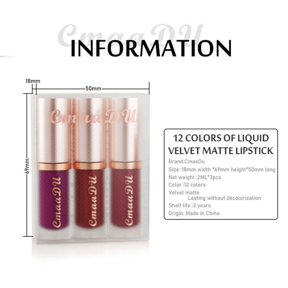 CmaaDu 3 Lipstick Матовый бархатный блеск для губ