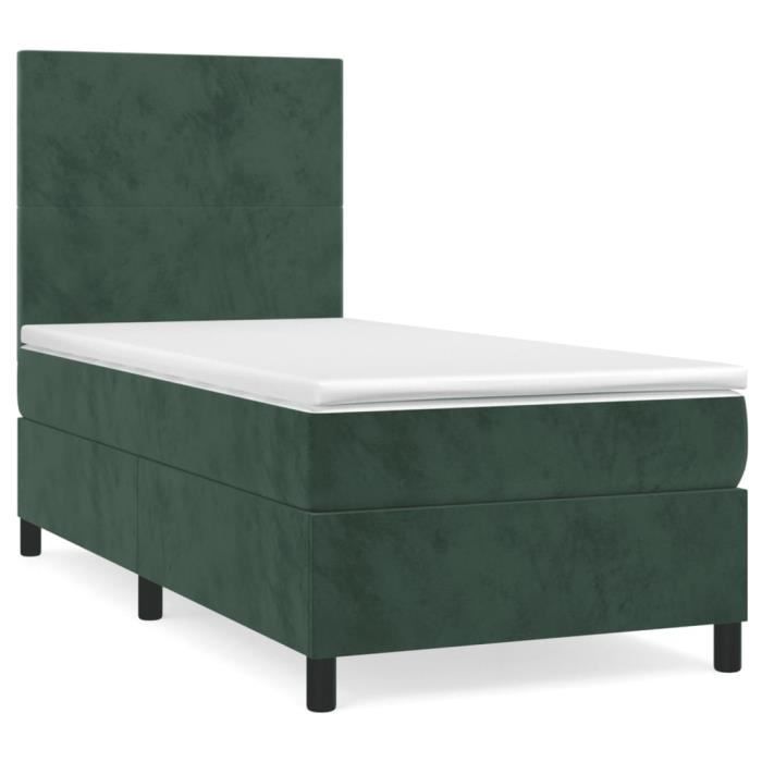 3142872 vidaXL Bed with Box Spring and Mattress Dark Green 80x200 Cm Velvet
