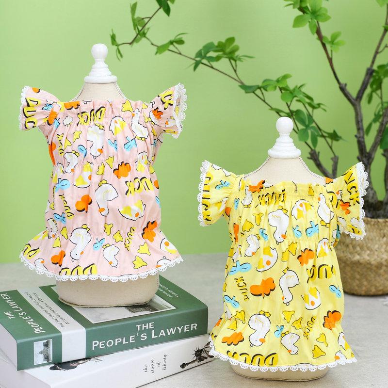 2024 White Duckling Flying Sleeve Skirt New Cute Pet Spring and Summer Clothes Teddy Bixiong Bomei Casual Clothing