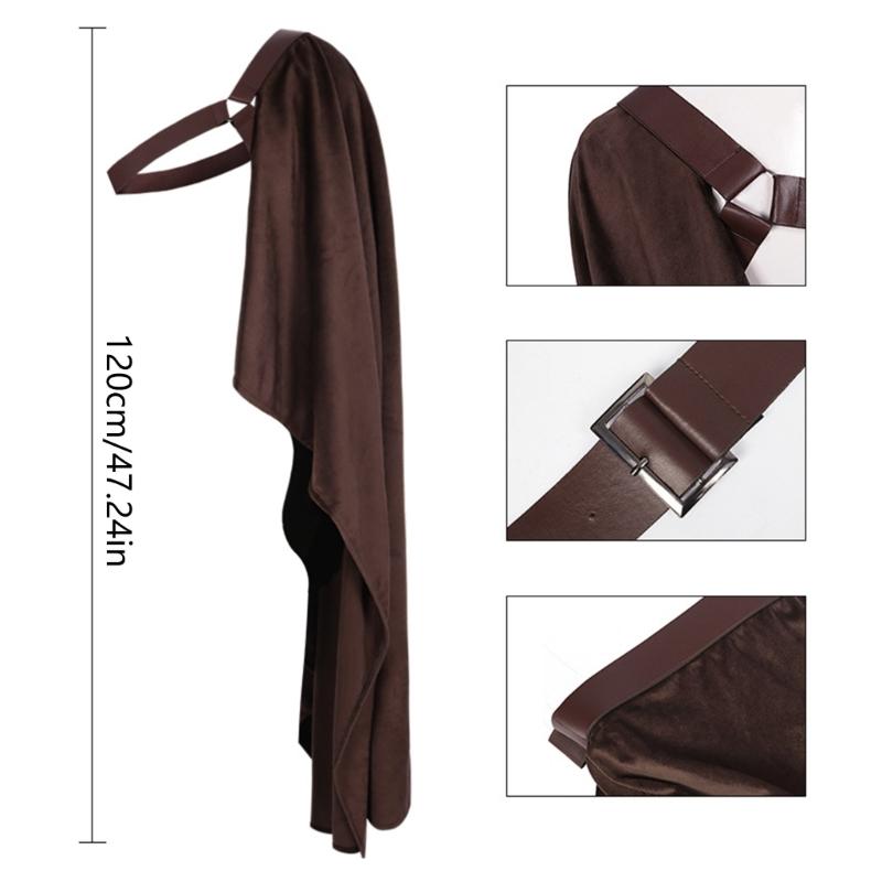Medieval Shawl Half Shoulder Cape, Men Medieval Half Cape with Adjustable Leather Straps For Halloween, Cosplay Parties