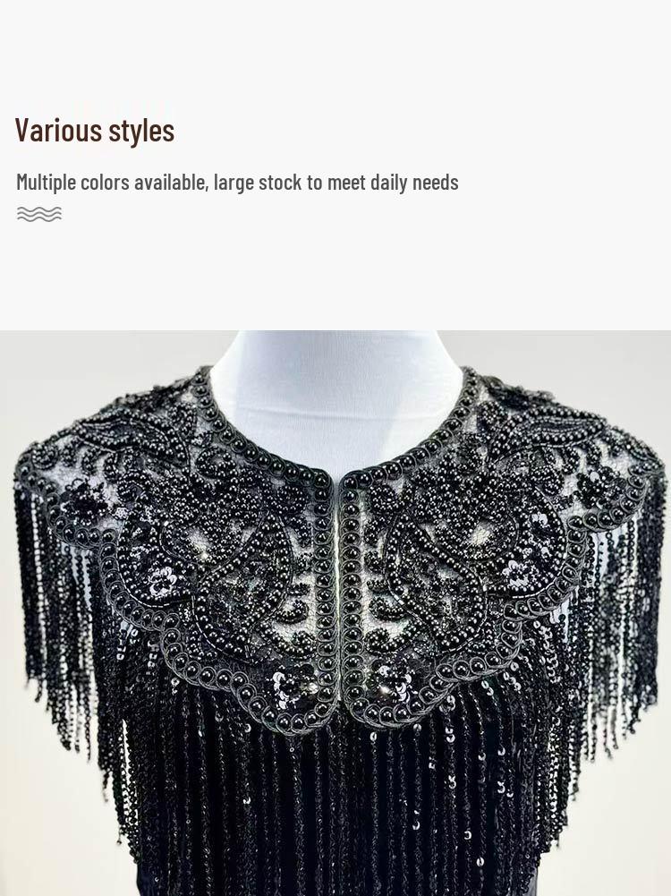 Elegant Ancient-Style Hanfu Lace Tassel Shawl: Beaded Cloak for Formal Wear and Qipao