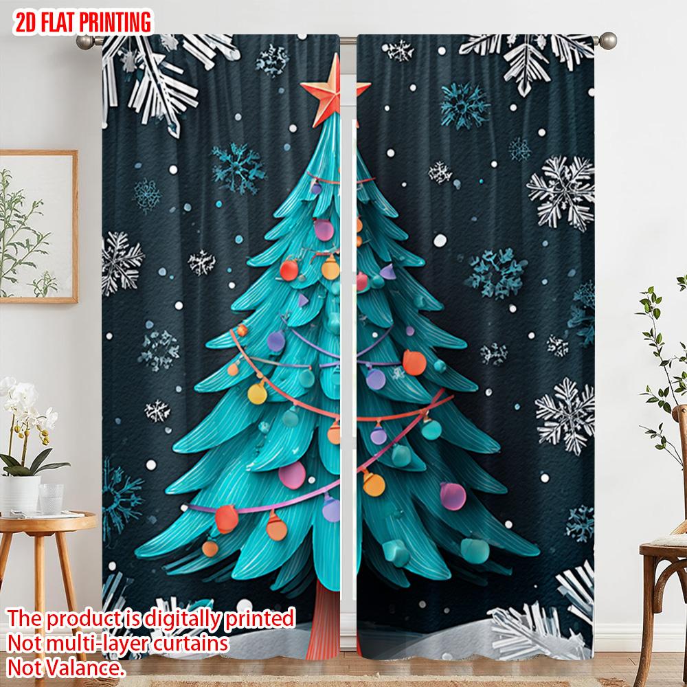 2pcs, plane printing Curtains Vibrant Snowflake & Christmas Tree Polyester Woven (without rod) Holiday for Bedroom & Living