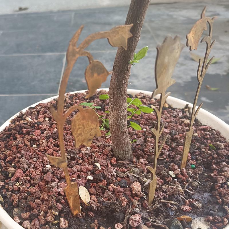 3pcs/set Metal Flower Stakes Rustic Rusty Bell Orchid For Yard Lawn Patio Iron Crafts Creative SL