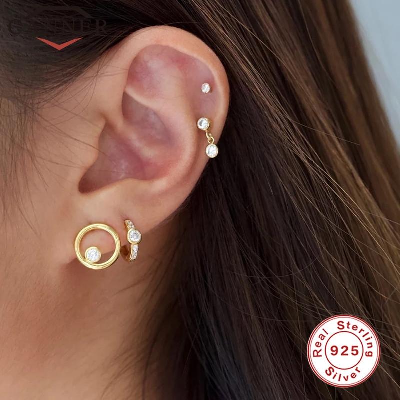 925 Sterling Silver Style Crystal Zircon Piercing Cartilage Stud Earrings for Women Ladies Earings Jewelry Pendientes