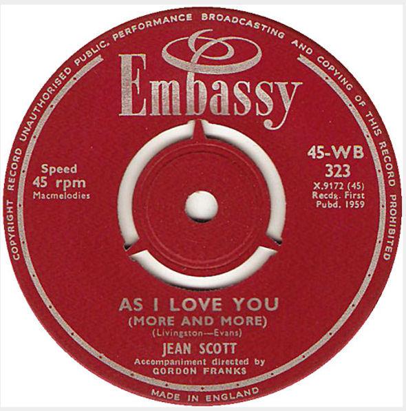 7-дюймовая пластинка JEAN SCOTT As I Love You More And More My 45WB323 Embassy 1959 UK Pop Б/у