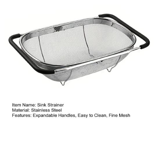 Над Раковиной Дуршлаг Мелкая Сетка Нержавеющая Сталь Сито Кухонная Раковина Овальный Дуршлаг с Раздвижными Ручками из Резины для Процеживания