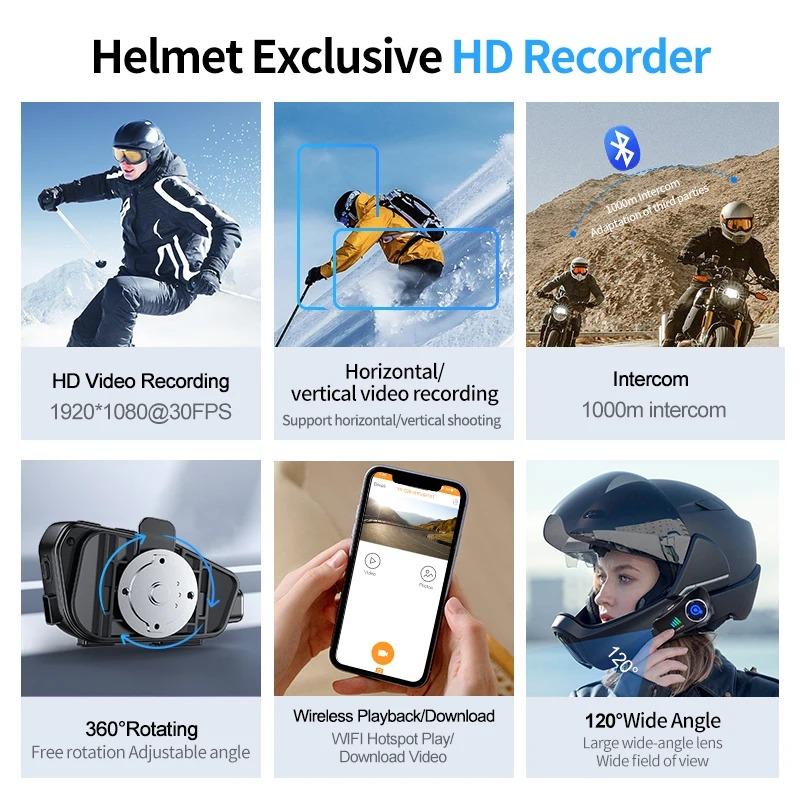 Q28 Мотоциклетный шлем Bluetooth-гарнитура и 1080P HD беспроводная камера с супер широкоугольным объективом, водонепроницаемый WiFi-видеорегистратор для вождения мотоцикла, катания на лыжах