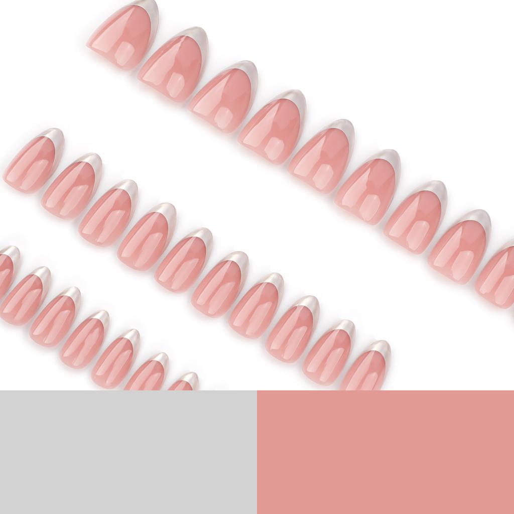 24 Pieces Fake Nails Silver French Wearing Nail Removable Nail Art Sheet Simple Nail Sheet Nail Patch Short