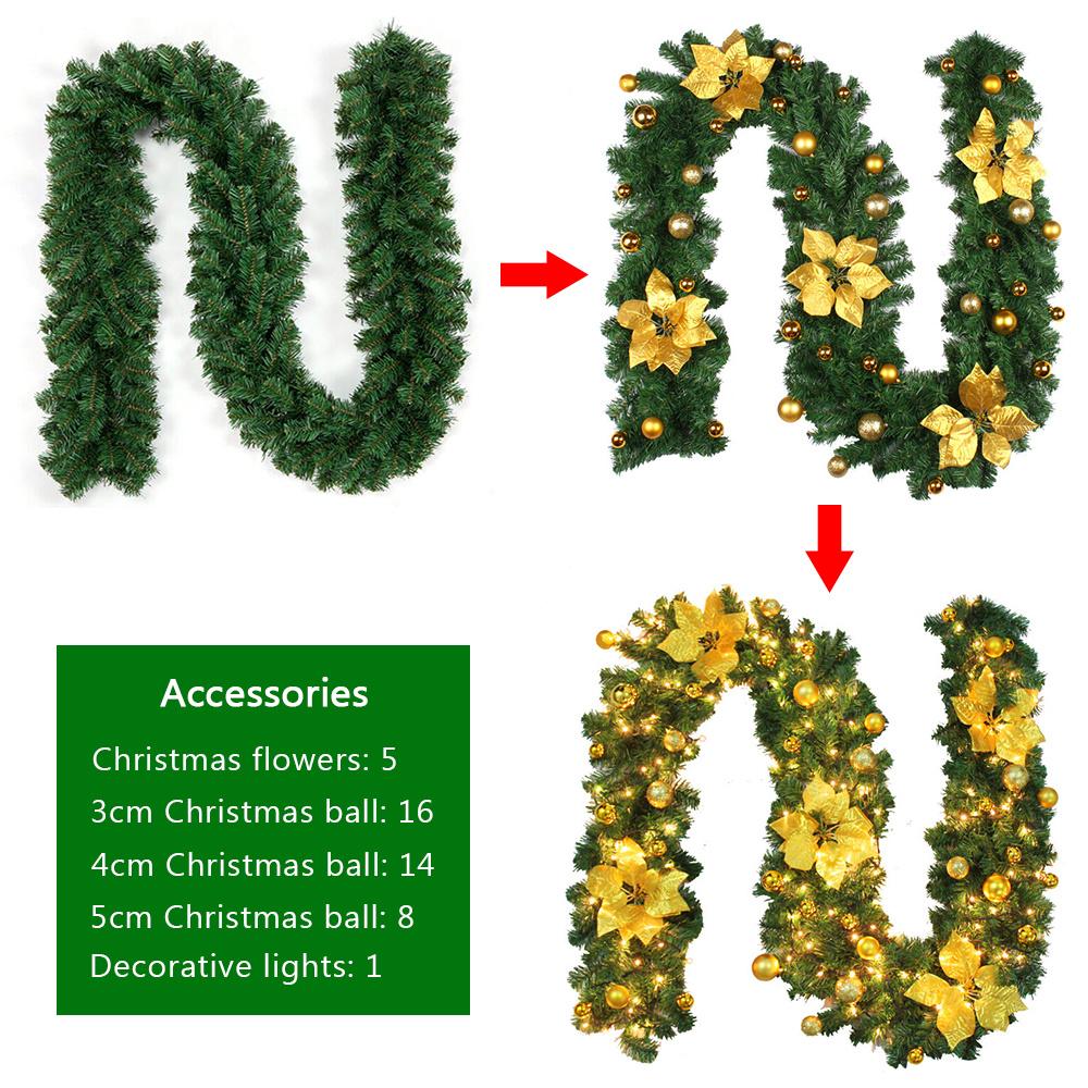 Christmas LED  Garland Decorative Green Christmas Garland  Xmas Tree Rattan Banner Decoration Wreath