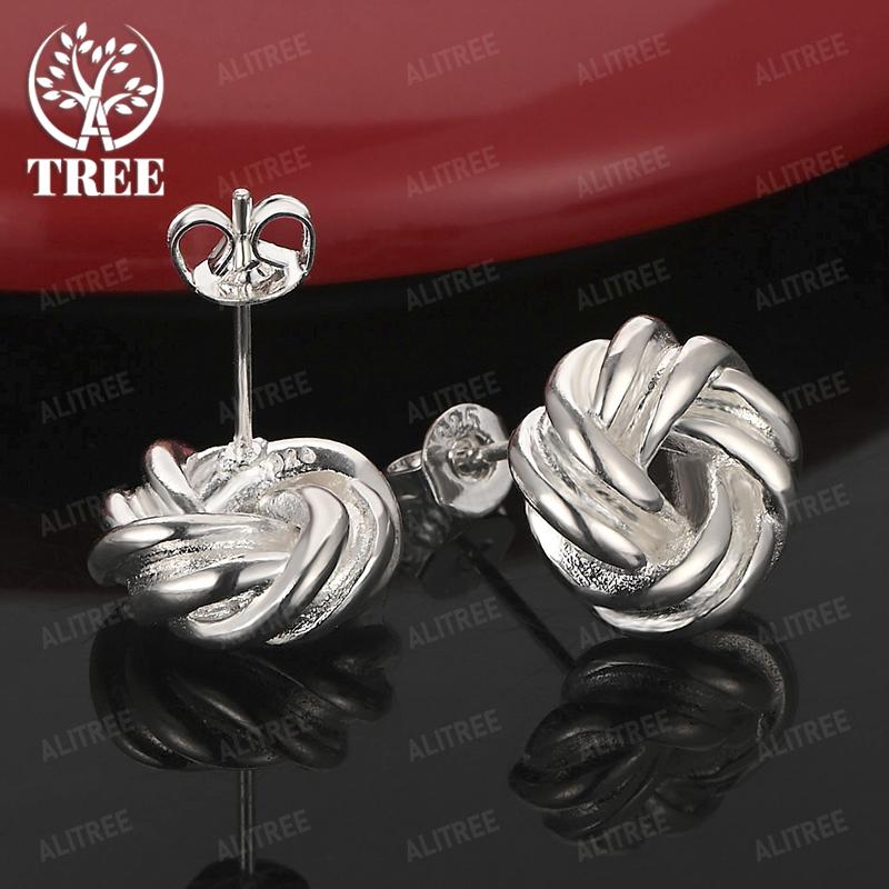 Elegant Unique 925 Sterling Silver Braided Stud Earrings New Jewelry For Women Birthday Christmas Wedding Party Gift Accessories