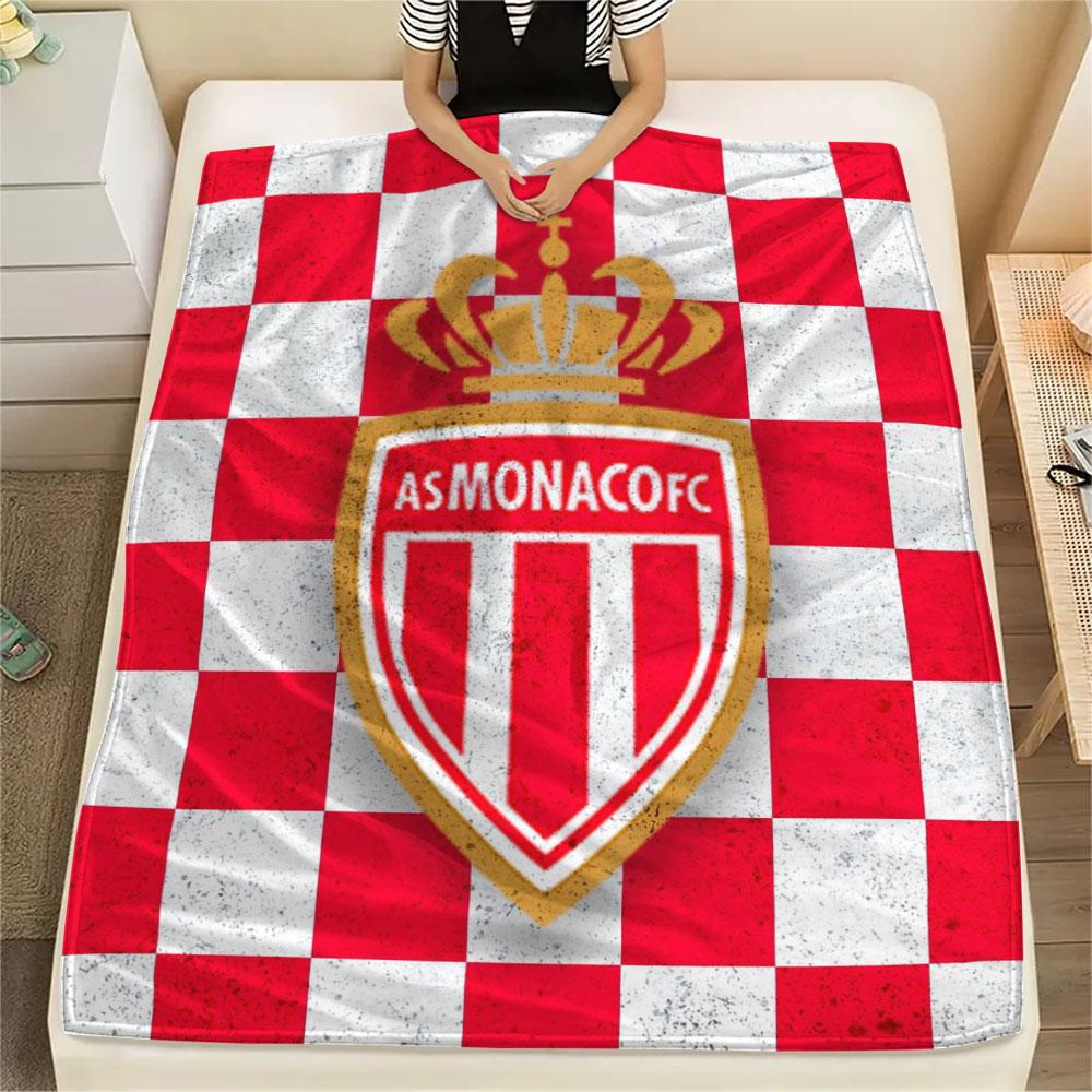 AS Monaco Printed Flannel Blanket, soft throw for bedroom sofa, washable,soccer fan merchandise, great gift.
