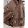 Women 2 Circle Faux Rabbit Fur Cape Poncho Winter Loose Warm Shawl Outerwear Cashmere Cloak Overcoat