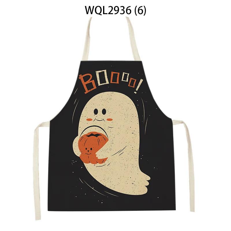 Halloween Style Household Cleaning Pinafore Cartoon Pumpkin Witch Ghost Printing Home Cooking Aprons Home Baking Waist Bib