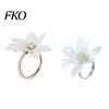 Napkin Ring 6Pcs White Lotus Rings, Chiffon Flower Metal Holders, Faux Soft Fabric Pearl Dinner Rings for Wedding Bridal Shower Table