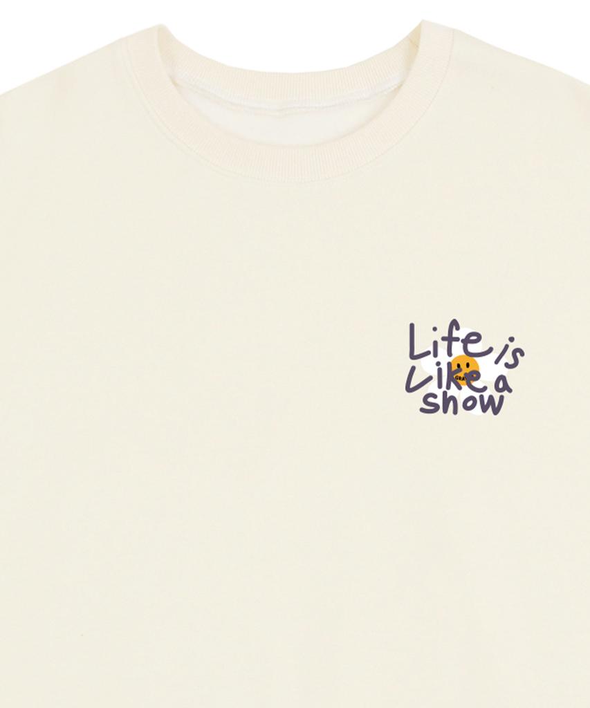 GRAVER [Unisex] Drawing Letter Flower Smile Sweatshirt_Cream/Purple Logo