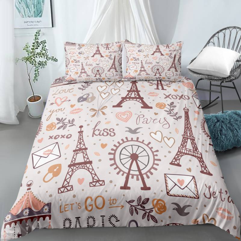 3D Digital Printing Quilt Set Three-Piece British Retro Style