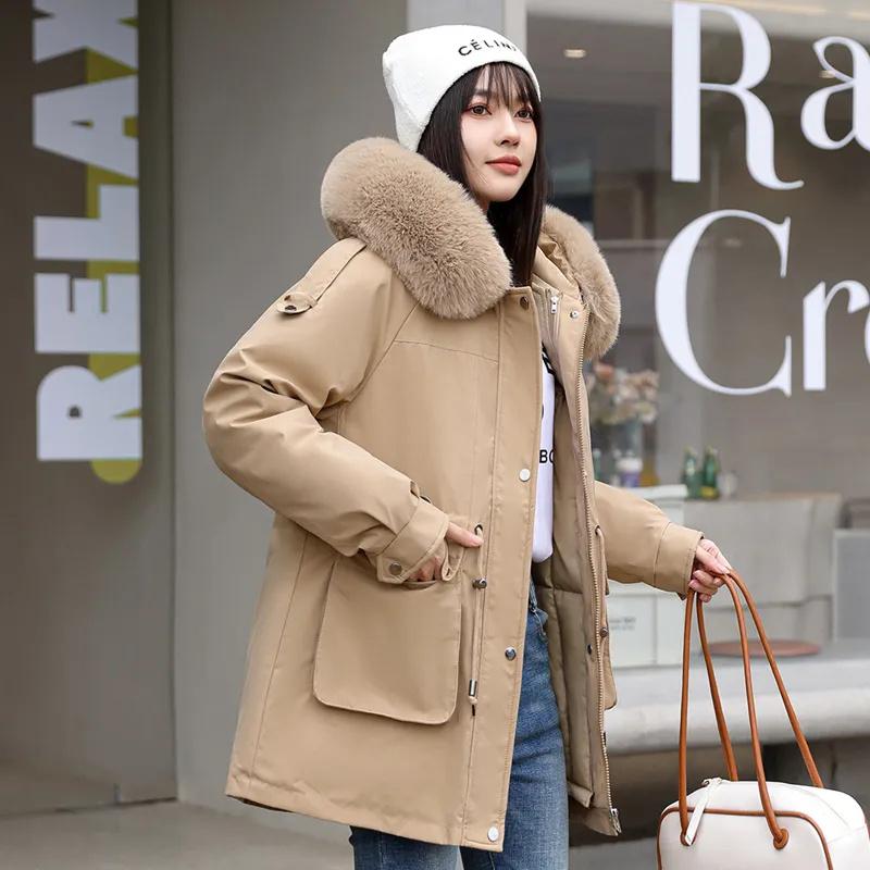 Зимнее пальто утолщенное Parker женская теплая съемная внутренняя пуховая хлопковая куртка женская свободная теплая парка с капюшоном пальто