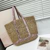 Yogodlns Summer Straw Shoulder Bags for Women Woven Seaside Beach Vacation Shopping Bags Casual Female Shoulder Handbags Totes