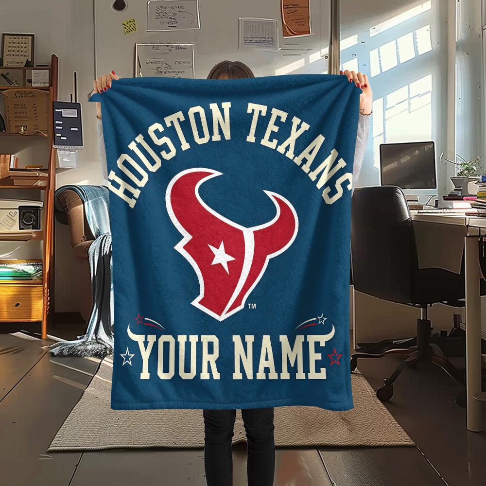 Custom Name Houston Texans Flannel Blanket, High quality Comfortable for All Seasons, Home Decor, Warmth and Comfort