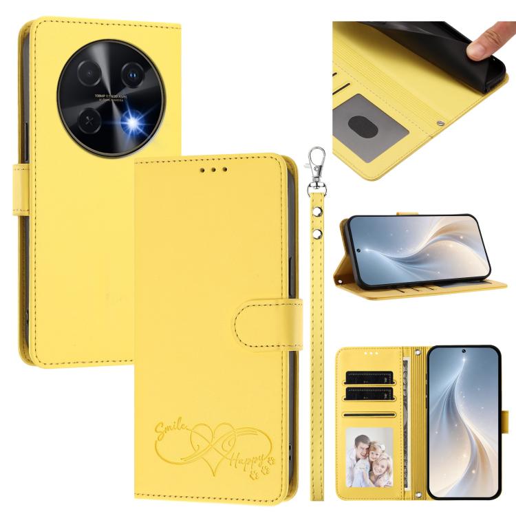 Happy Heart Pattern Magnetic Closure Vegan Leather Phone Case with Wrist Strap For Huawei Mate 60