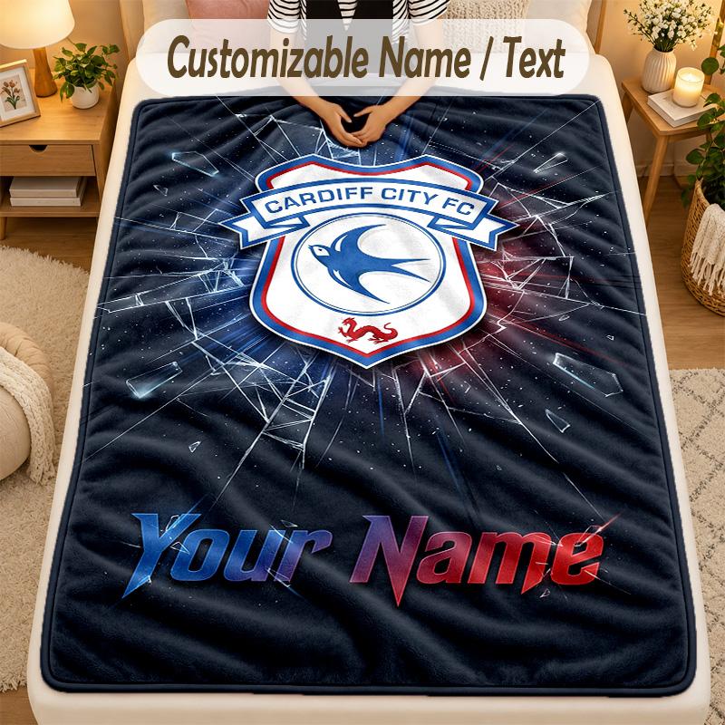 Flannel BlanketCardiff City Custom Name Text Personalized Soft Warm Throw Blanket Home Decor Gift