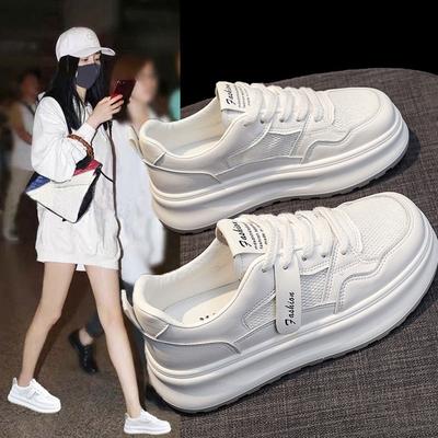 Сетчатые дышащие толстые кожаные белые туфли женские летние новые универсальные кроссовки повседневная спортивная обувь