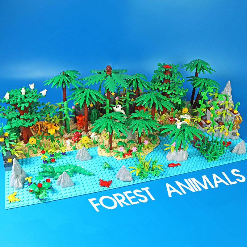 MOC Дикие животные джунглей Строительные блоки DIY Игрушки для мальчиков и девочек Лесные деревья Блоки Совместимая Базовая пластина Сити Детский Монтессори