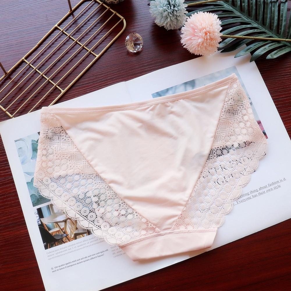Fashion Simple Women Panties Sexy Hollow Lace Seamless Underwear High Elastic Breathable Mid-waist Women's Briefs