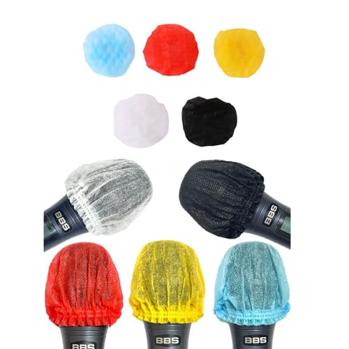 Disposable Nonwoven Microphone Covers, Anti-Noise, Antibacterial, Splash-Proof, Dust-Proof, for Karaoke, Lectures, and Meetings (200-Pack, 5-Color Mix