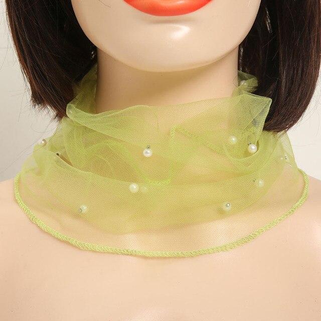 Women Girls Scarf Fake Pearl Decorative Mesh Necklace Scarf Circle Scarf For Summer Short Scarf False Collar Scarf Accessories