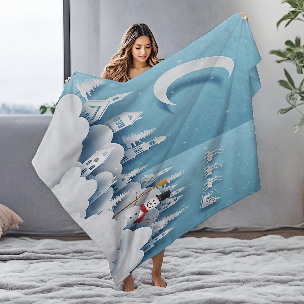 Tuniu Winter Snowman Landscape Fleece Blanket Sofa Bed Room Throw Soft Warm Cozy Gift