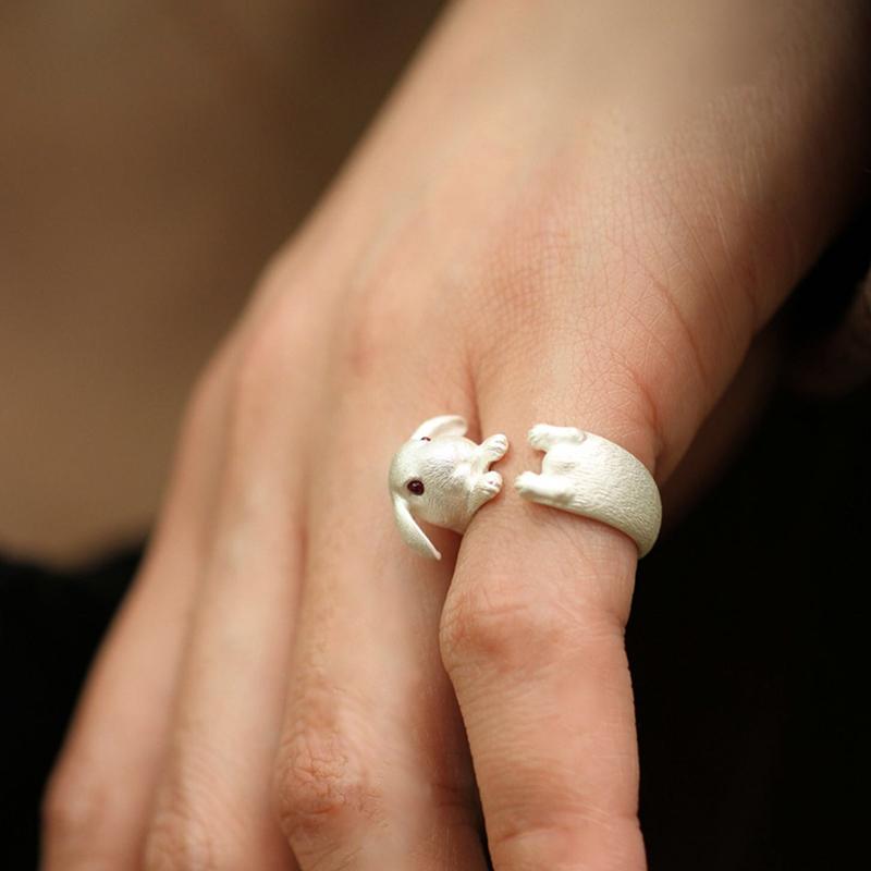 Vintage Cute Rabbit Animal Ring Men Open Adjustable Metal Punk Fashion Rabbit Ear Shape Zircon Rings For Women 2026 New Jewelry