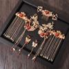Antique Hanfu Headwear Gorgeous Set Of Phoenix Crown Red Step Shake Wedding Bridal Hair Accessories Show Small Face Hair Fork