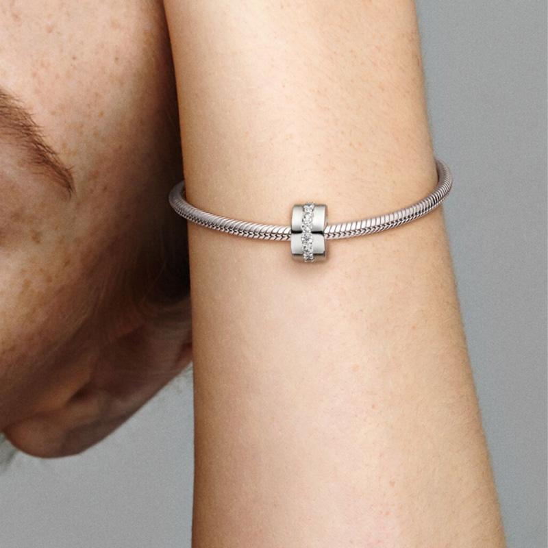 Pandora Brilliant Transparent Gemstone 925 Silver Fixed Clip Women Jewelry 791972CZ